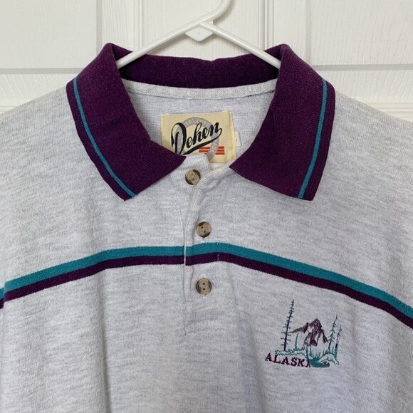 Dehen Alaska Shirt Mens Large Gray Purple Blue Casual Short Sleeve Vintage - Picture 3 of 11